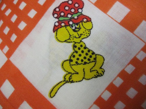 Vintage Orange and White Check Print Fabric with Dog Character - 120cm x 86cm - Picture 3 of 3