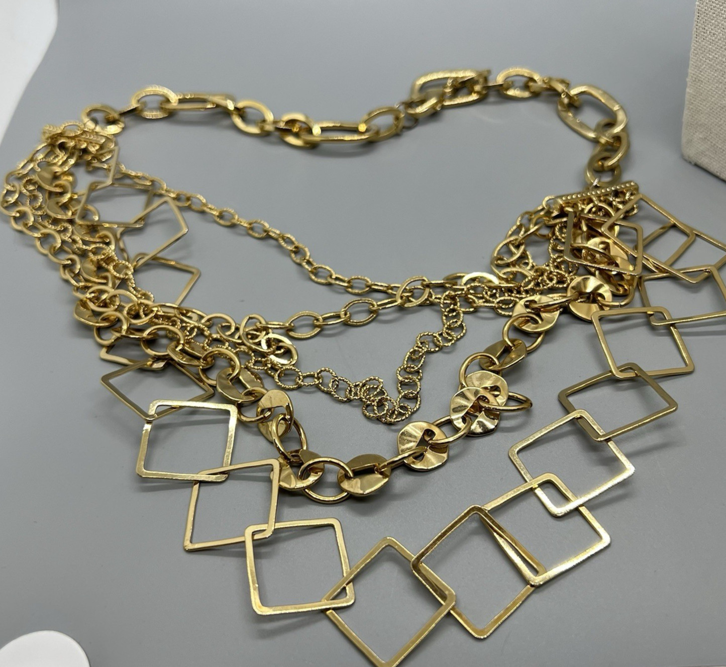 Bold Multi-Strand Gold Tone Statement Necklace Op… - image 4
