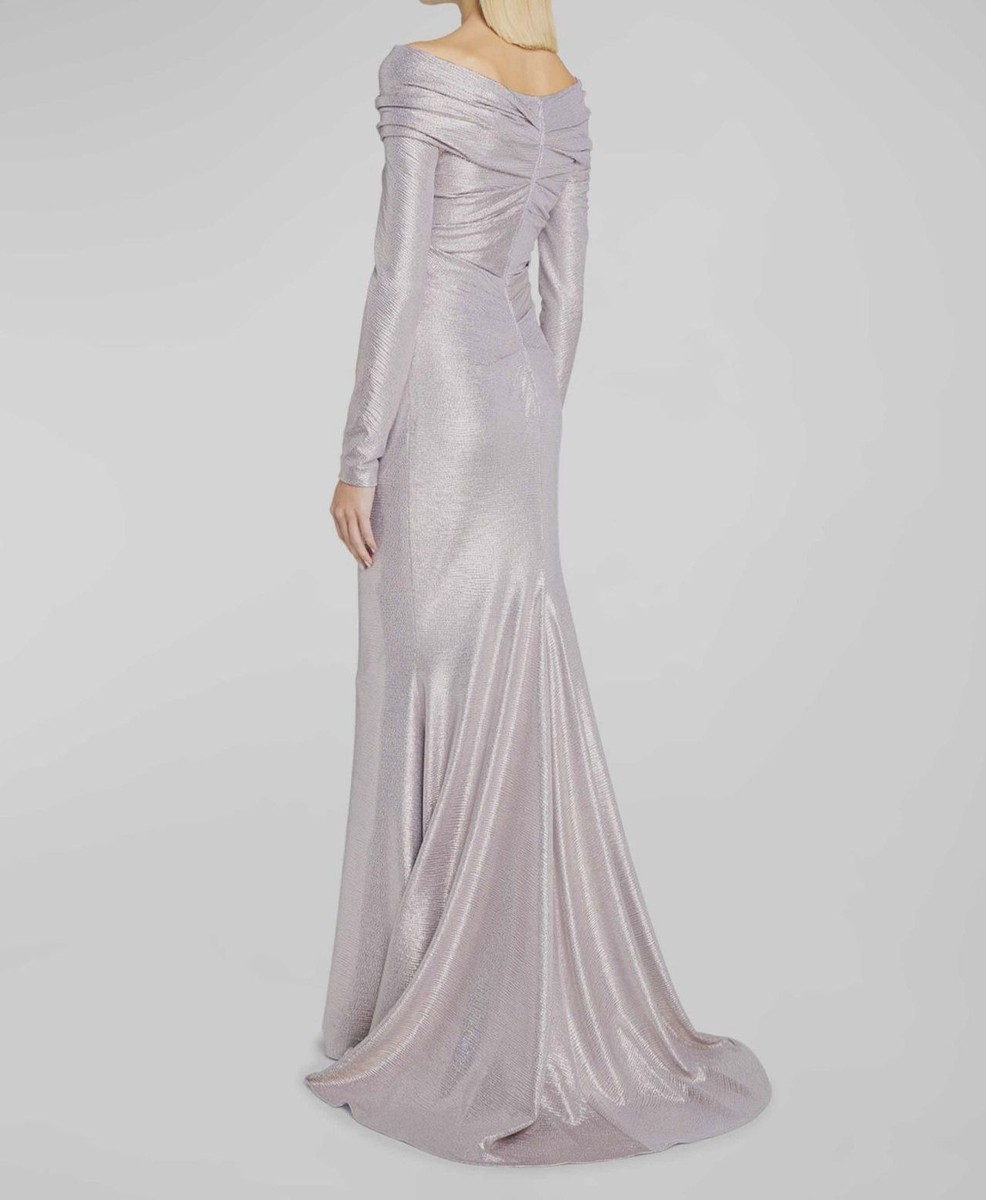 $2451 Talbot Runhof Women Silver Mirrorball Draped Off-Shoulder Gown Dress  2/32 | eBay