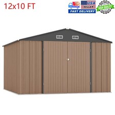 12x10 FT Outdoor Storage Shed Metal Garden Utility Tool House With Locking Doors