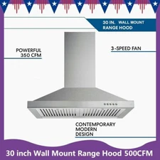 30in Tieasy Wall Mount Range Hood 500CFM Stainless Steel Kitchen Vent LED New