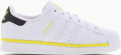 ADIDAS SUPERSTAR J WHITE YELLOW ATHLETIC RUNNING SHOES 7Y = Size 8 WOMENS