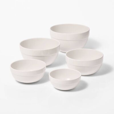 5pc Earthenware Ceramic Mixing Bowl Set Cream - Figmint