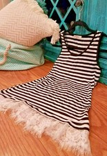 BOUTIQUE Black White Lace Hem Layering Tunic Tank Top Boho Womens Extender Cami