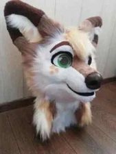 Fursuit Long Fur Husky Fox Mascot Head Party Halloween Fur Cosplay (Head)