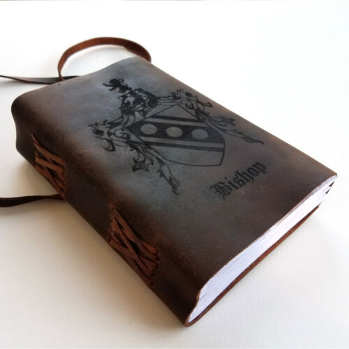Custom Family Crest Leather Journal, Free Personalization 5" x 7" Lined Paper - Picture 2 of 10