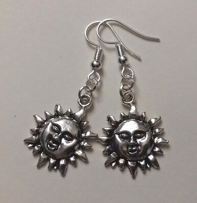Silber Sonne Gesicht Tropfen Himmlische Ohrringe