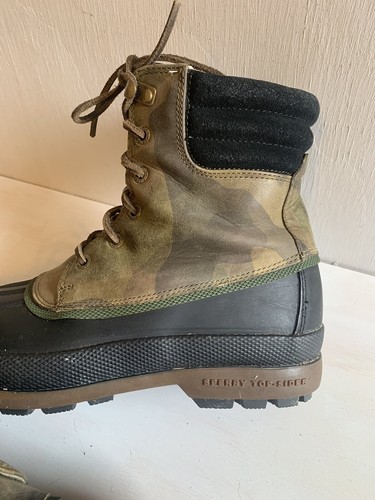 Sperry Top Sider Cold Bay Snow Boot Mens 8M Black Green Camo Wool LinedDuck Boot - Picture 8 of 10