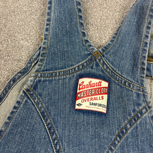 Carhartt Dungarees Kids Size 10 28x18 Blue Bib Denim Sanforized Overalls Youth - Picture 10 of 10