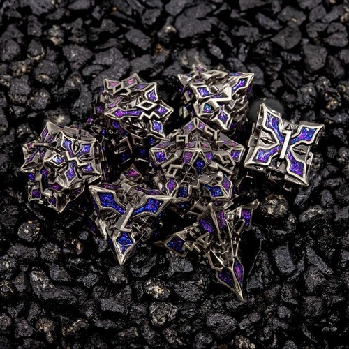 Sage's Petrified Lilium Plum Metal Polyhedral Dice Set DnD RPG Games TTRPG - Picture 16 of 16