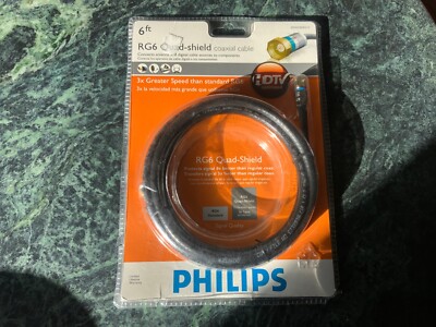 Phillips RG6 6 ft. Quad Shield Coaxial 2300 MHz Cable HDTV Optimized-NEW SEALED