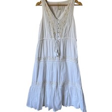Joie White Dress Sm Embroidered Lace Tiered Waist Tie V Neck Buttons Flowy Boho