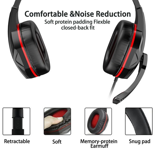 Gaming Headset with Mic Video Game Stereo Headphone For PS4/Xbox One/PC/Computer - Picture 13 of 27