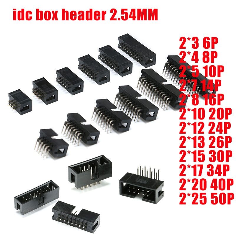 10pcs 6-50P 2.54MM Pitch Male Socket Idc Box Header Double Row 10