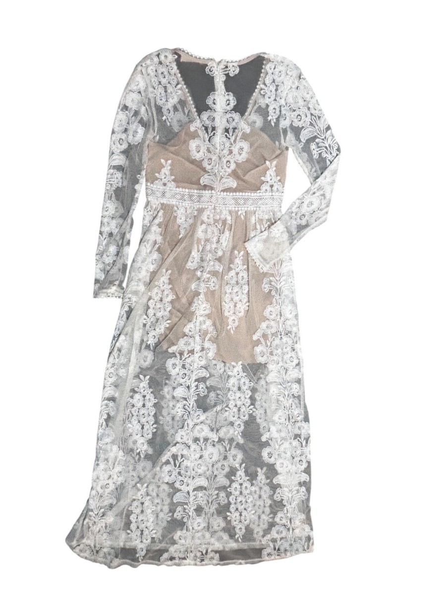 Altar'd State Womens White Lace Long Sleeve Maxi Dress Medium 1658 | eBay