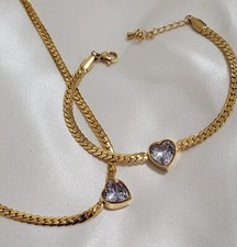 Women's 18K Gold Plated Stainless Steel Heart Zircone Necklaces Jewelry Set