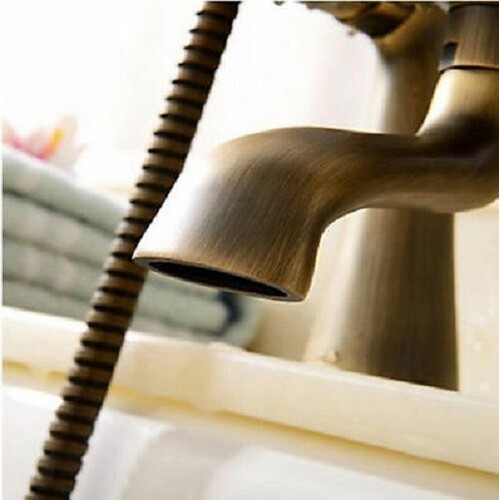 Deck Mounted Clawfoot Bathtub Tap Handheld Shower Gold Vintage Mixer Tub Filler - Picture 18 of 60