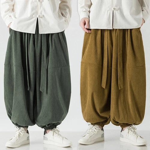 Pantalones harén holgados de pana para hombre calce suelto estilo chino pantalones informales largos - Imagen 3 de 17
