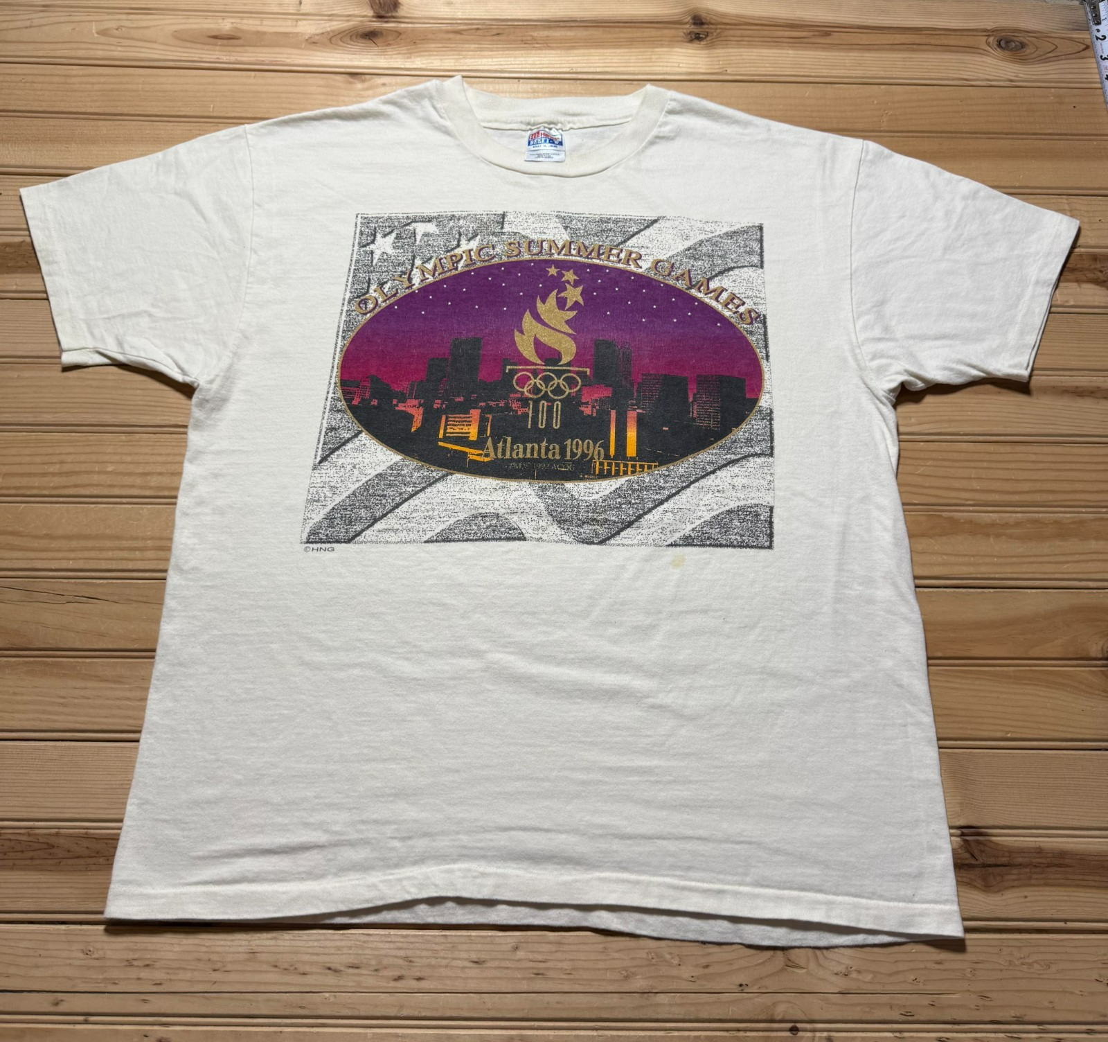 Vintage 1996 Atlanta Olympic Summer Games Skyline Single Stitch Shirt - Size XL