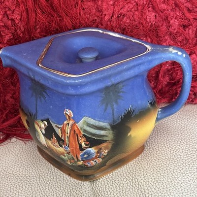 Rubian Transfer Art Pottery Teekanne Grimwades 1927 Art Deco Himmelblau Wüstenszene