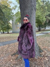 Purple Fox Fur Coat Vintage real silver fox dyed 