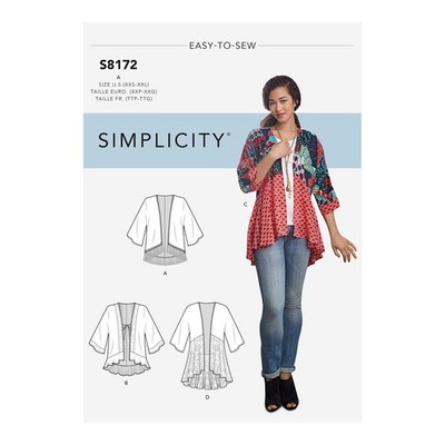 8172 Easy to Sew Misses' Kimono Sewing Pattern Kit, Code 8172, Sizes XXS-XXL