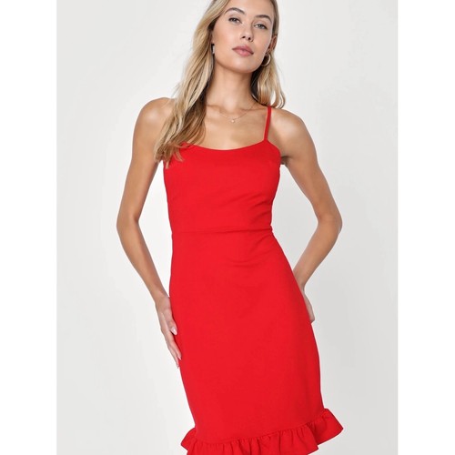 New NWT Lulus Small Spoonful of Sass Red Ruffle Hem Bodycon Mini Dress