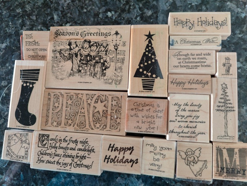 19 Stampin UP Wood Mounted Stamps New & Gently used - Christmas