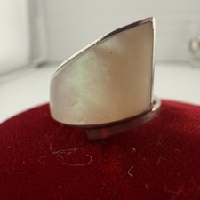 Vintage Sterling Silver 925 Mother of Pearl Inlay Ring Modernist Size 8 7.64g