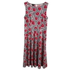 Talbots Red & Black Floral Sleeveless Dress Sz Medium