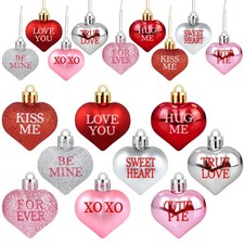 36 PCS Valentine's Day Heart Hanging Ornaments Red Pink Silver Glitter Heart ...