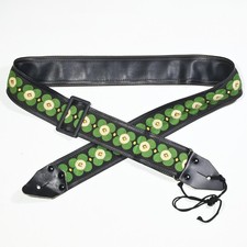 Vintage Hippie Embroidered Jacquard Guitar Strap, 1970s Japan - Leather Ends