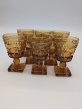 8 Vintage Indiana Glass COLONY PARK LANE Footed Amber Gold Juice/Water Goblet