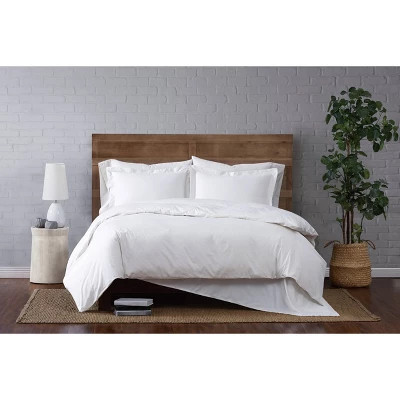 2pc Twin Solid Percale Duvet Cover Set White - Cannon