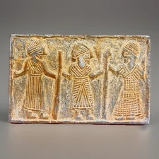Very Rare Ancient Near Eastern Stone Tablet With 3 Men Image