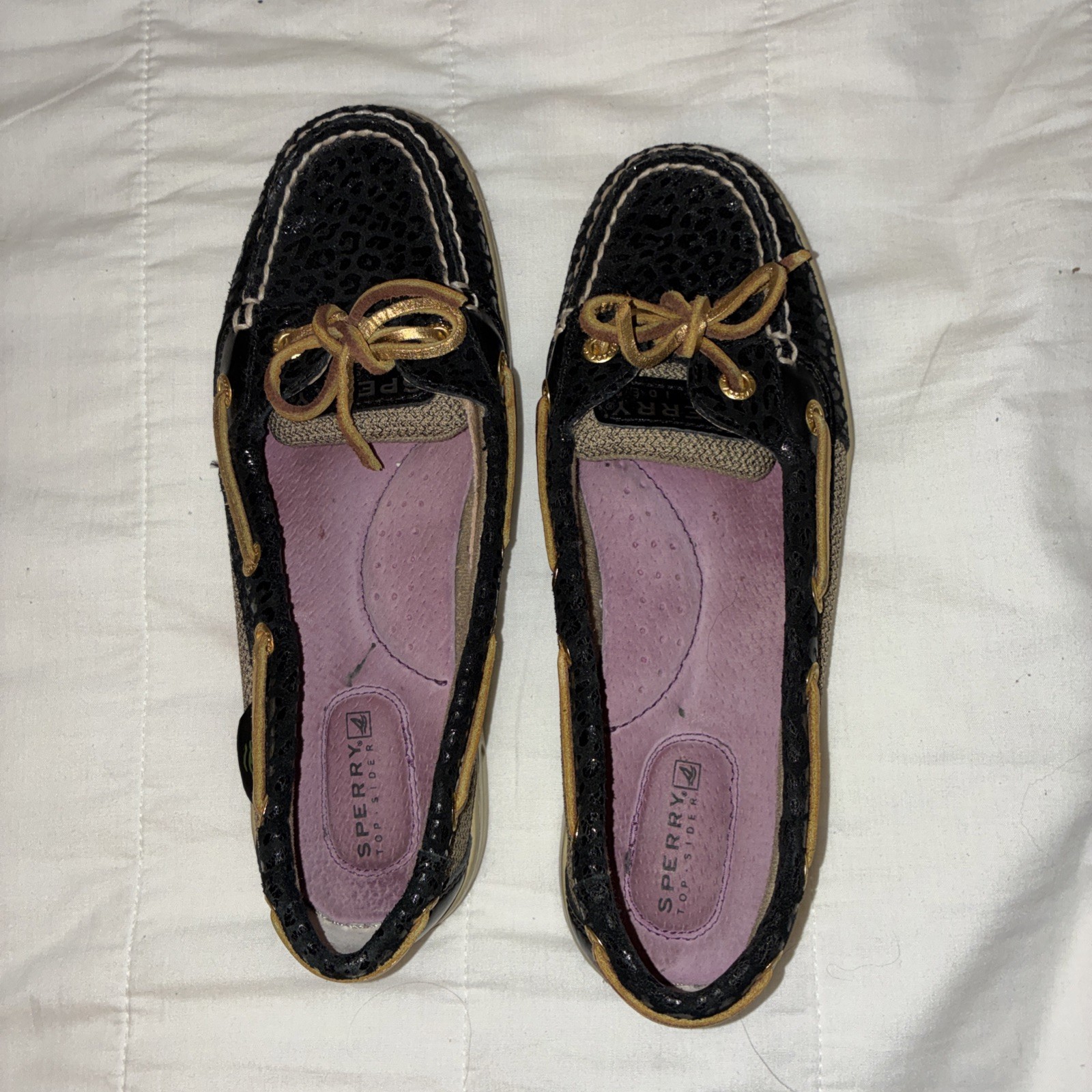 SPERRY Top-Sider 6 M Angelfish Boat Shoes Slip-on Loafers - Black Sparkle