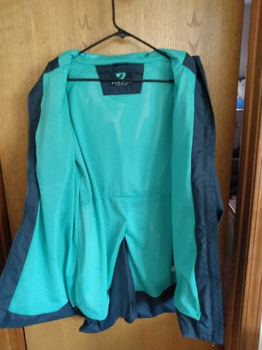 Aubrion Navy/Teal XL Equestrian Slit Back Horse Riding Hooded Women's Raincoat - Picture 4 of 13