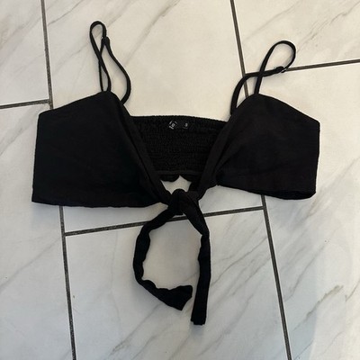 Eight Eight Eight Paris Black Tie Front Crop Top 100 Linen Beach Vacation Size S