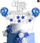 Tortendeko 15 Geburtstag Silber Blau Kuchen Topper Cake Topper 15 Kuchendeko