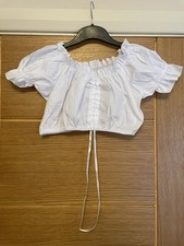 OKTOBERFEST Dirndl Blouse Cropped Off Shoulder Maid Peasant German 10-12 UK NEW