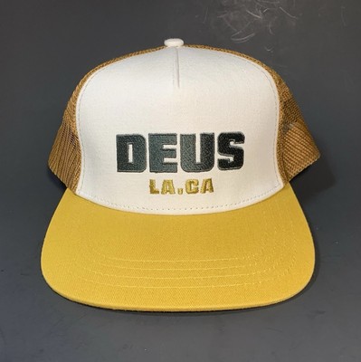 Deus Ex Machina Akin Trucker Cap Mustard Mesh Embroidered Snapback Hat