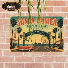 Santa Monica Pier California Route 66 Beach Souvenir Metal Tin Sign