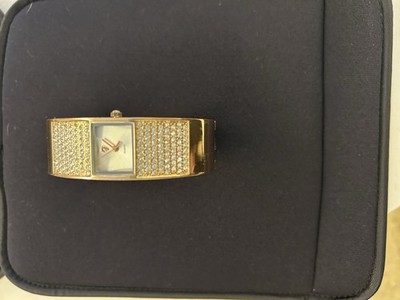 AURIOL QUARTZ CUFF BRACELET WATCH DIAMOND STYLE STONES New Battery