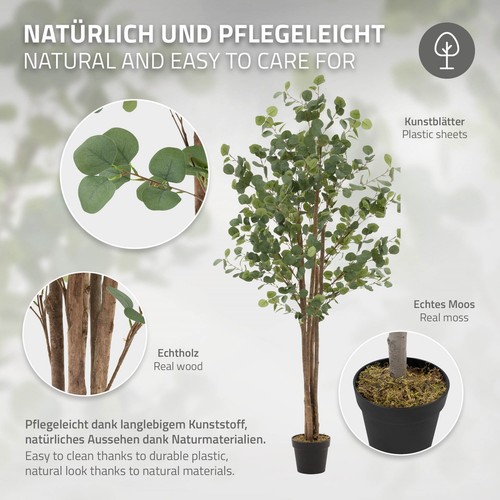 Eucalipto artificial decorativo 180cm realista árbol plástico interior/exterior - Imagen 4 de 9
