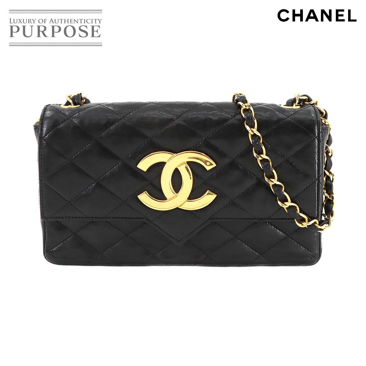 CHANEL Black Matelasse Coco Chain Shoulder Bag with Gold Hardware Vintage Leather