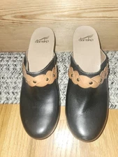NEW Dansko Heeled Clogs Black Leather Studded Heels Slip On Shoe Women’s Sz 40/9