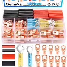110Pcs Copper Wire Lugs Kit, Battery Terminal Connectors AWG 2 4 6 8 10 12 14...