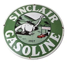 Vintage Sinclair Gasoline Sign - Dino Service Station Oil Pump Porcelain Sign