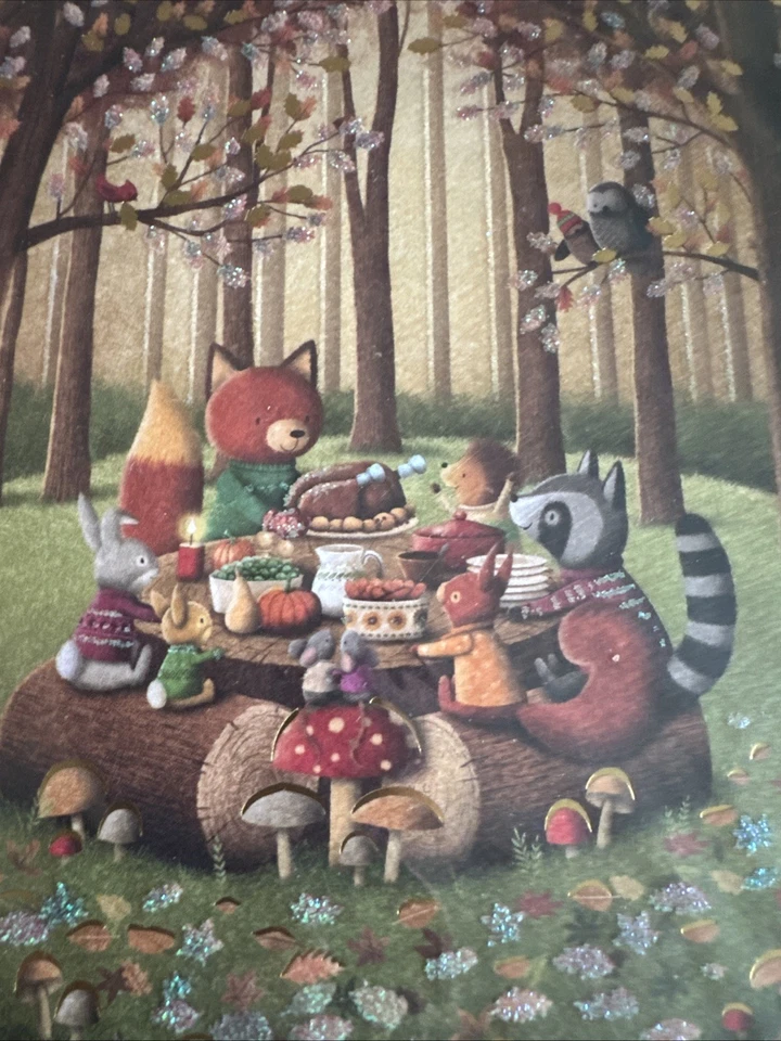 Niquea.D Happy Thanksgiving Card Forest Animals Turkey Feast Mushroom New - Image 4 of 4