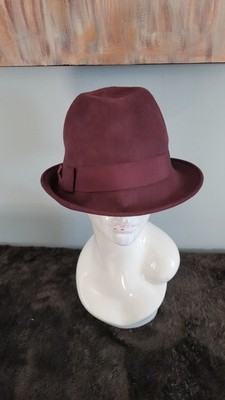 NY & Company 100% Wool Fedora Hat Burgundy Wine Red Ribbon Band NWT One Size